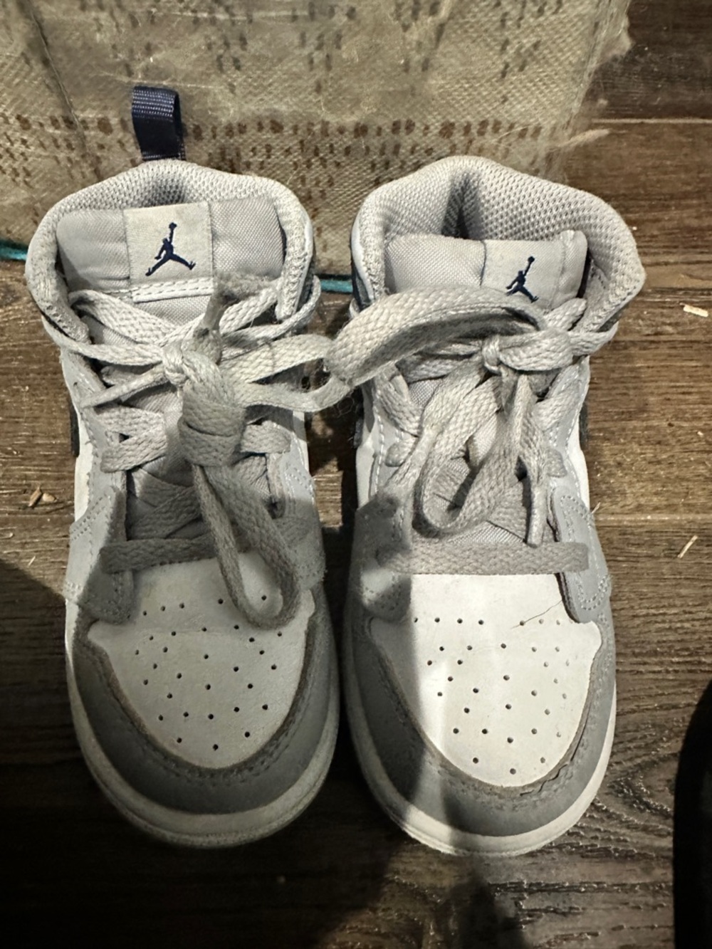 Jordan Kids Gray and Navy High-Top Sneakers